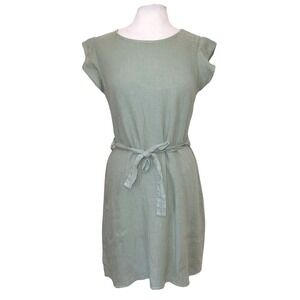 Terzo Millennio of Italy Sage Green 100% Linen Belted Flutter Sleeve Sundress M